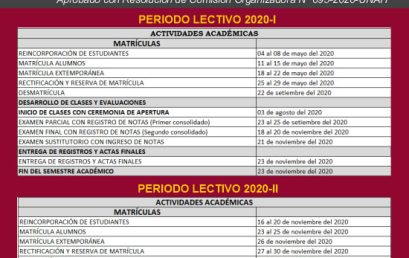 REPROGRAMACIÓN DEL CALENDARIO ACADÉMICO 2020-I y 2020-II