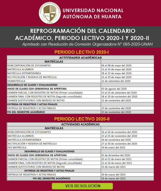 REPROGRAMACIÓN DEL CALENDARIO ACADÉMICO 2020-I y 2020-II