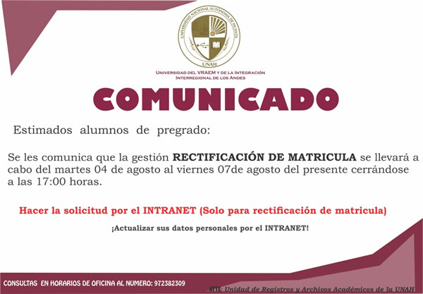 RECTIFICACIÓN DE MATRÍCULA