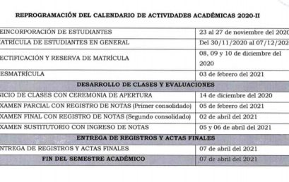 CALENDARIO ACADÉMICO 2020-II