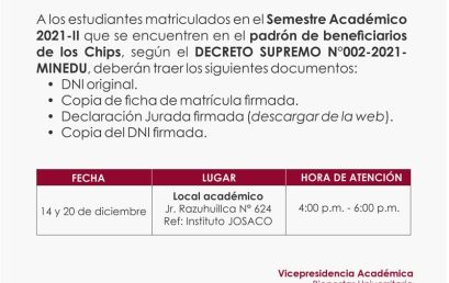 Cuarta nómina de estudiantes beneficiarios de chips en el Semestre Académico 2021-II