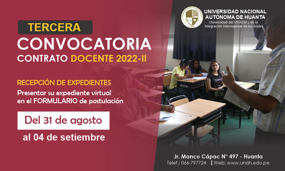 SUSPENDIDO: TERCERA CONVOCATORIA PARA EL CONTRATO DE DOCENTES 2022-II