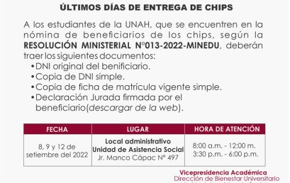 ÚLTIMOS DÍAS DE ENTREGA DE CHIPS