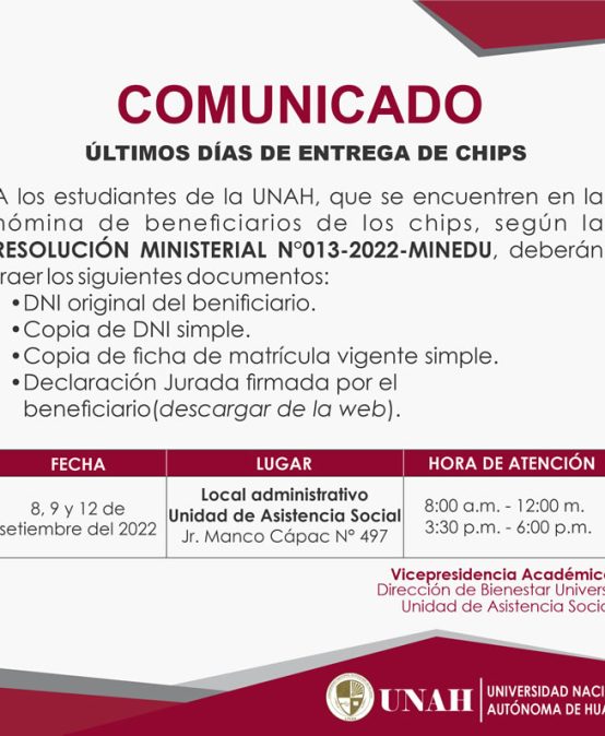 ÚLTIMOS DÍAS DE ENTREGA DE CHIPS