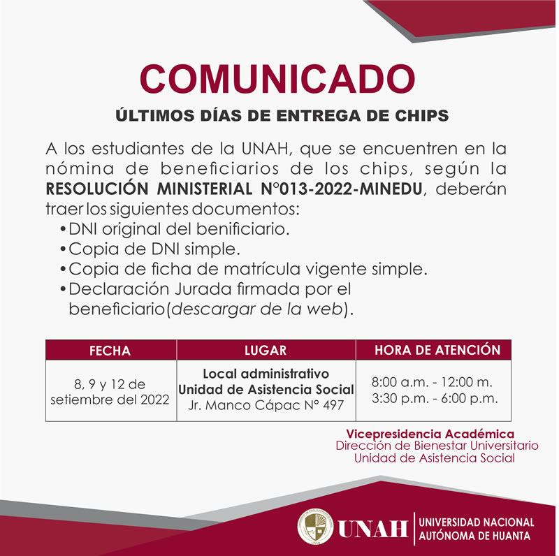 ÚLTIMOS DÍAS DE ENTREGA DE CHIPS