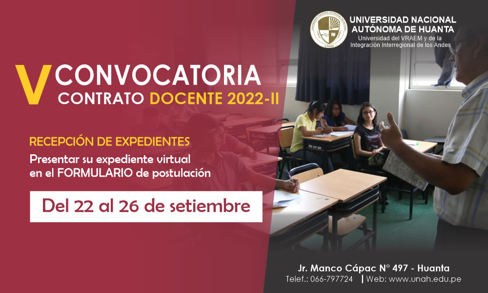 V CONVOCATORIA PARA EL CONTRATO DE DOCENTES 2022-II